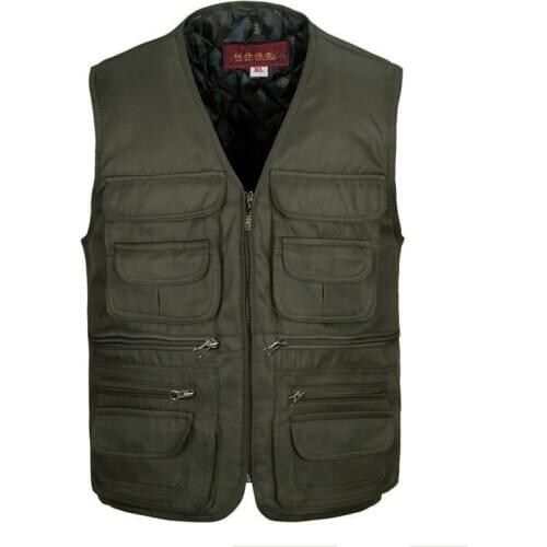 Male Photography Casual Waistcoat Vest Big Size Multi Pockets Winter Warm Thick Vest Men Loose Oversized Sleeveless Jacket