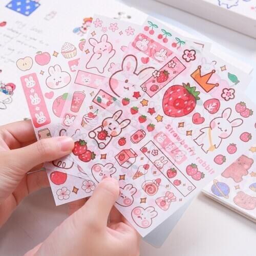 Stickers 4 Sheets/Set Cute Diary DIY Planner Kawaii Sticky Scrapbooking for Girls Decorative Back to School Stationery Supplies