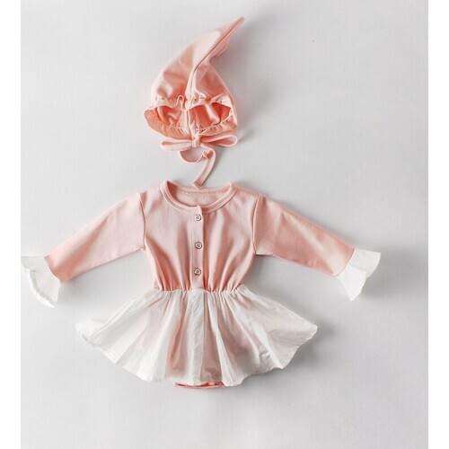 Newest Spring Toddler Baby Girl Clothes Newborn Bodysuit Dress Princess Hat Girls 2pcs Sets Fare sleeve Cotton Infant Jumpsuit