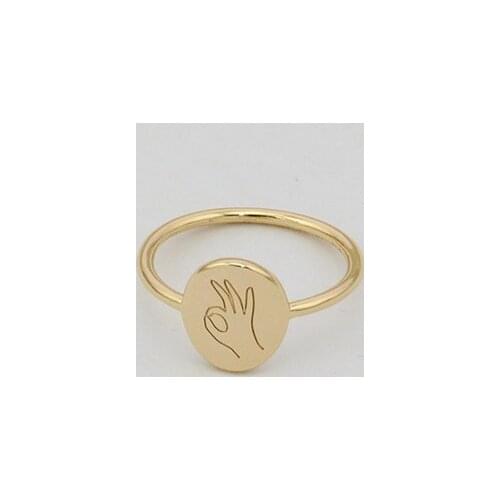 New Arrival Okay Hand Gestures Ring Oval Engraved Stacking Rings Gold Plated Finger Ring Wholesale