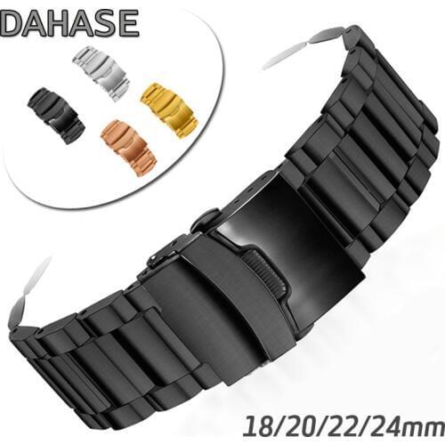 Solid Stainless Steel Watch Band 18mm 20mm 22mm 24mm Double Insurance Replacement Metal Watch Strap Watchband Bracelet Wristband