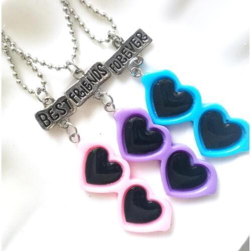 Children Best Friends Cute Resin Colorful Heart Glass Pendant BFF 3 Necklace Friendship Jewelry Gifts For Kids 3PCS/Set