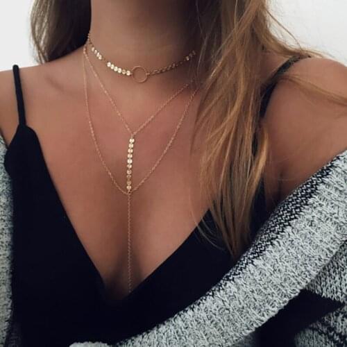 Hot Fashion New Handmade Chain Circle Multistory Necklace Fashion Ladies Clavicle Chain Wholesale
