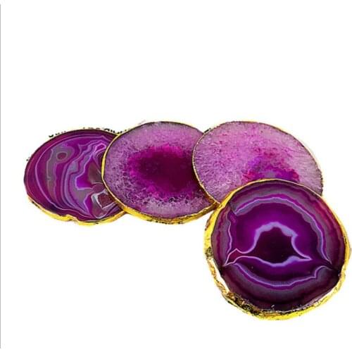 Natural agate slices coaster Polished Agate Crafts Pad coasters gilt -1PC