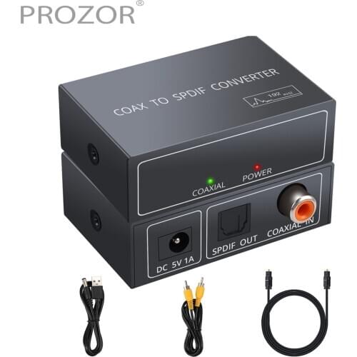 PROZOR 192KHz Coax Coaxial to SPDIF Toslink Converter Digital Audio Adapter with SPDIF Optical Toslink & Coaxial Cable For TV