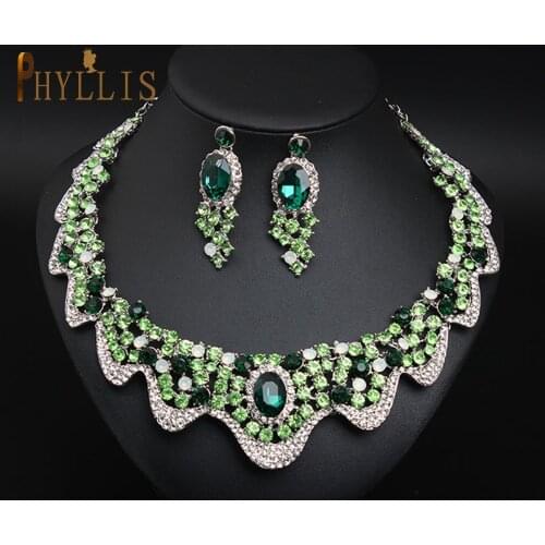 C41 Luxury Emerald Champagne Red Gemstone Birthstone Necklace/Earrings Bridal Jewelry Set Wedding African Bracelet Accessories