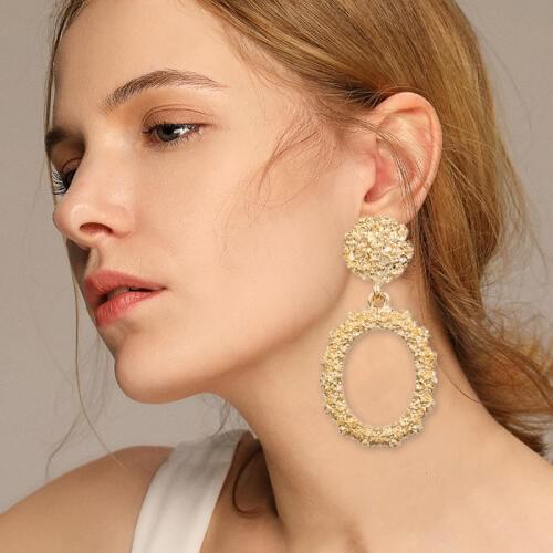 HOCOLE Vintage Metal Earrings For Women 2019 Fashion Oversize Gold Silver Drop Dangle Earring Statement Wedding Party Jewelry
