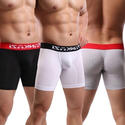 Mens Long Boxer Shorts Sports Fitness Cotton Underwear Cueca Slip Homme Bugle Pouch Boxershorts Calzoncillos Hombre Gay Panties
