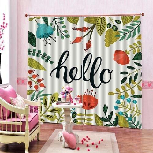 Photo Custom 3D Curtains Hello letter Cartoon Leaves Flower Window Curtains For Childrens room Drapes Indoor Decor