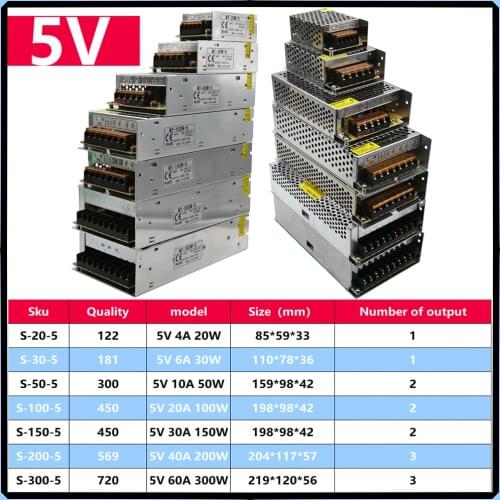 Power Transformers AC110V-220V to DC 5V 4A 6A 10A 20A 30A 40A 60A Power Supply Source Adapter For Led Strip CCTV