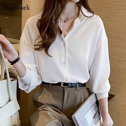 Loose Plus Size Fashion Korean Chiffon White Blouse Women 2020 Black Shirt Women Long Sleeve Top Shirts Women Blusas Mujer 11576