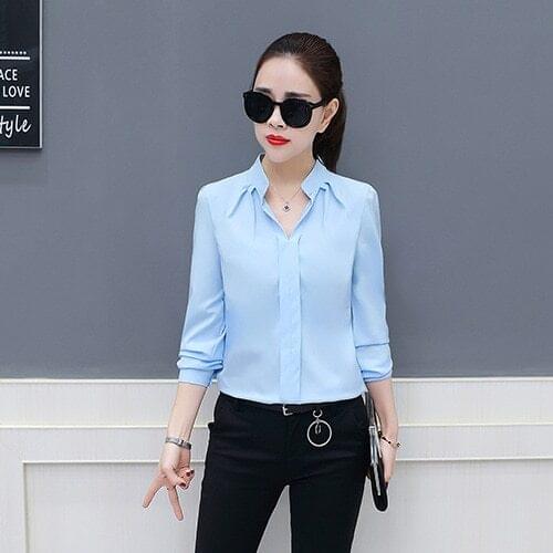 Spring Autumn 2021 New Women Chiffon Blouses & Shirts For Work Feminine Long Sleeve Leisure Bottom Loose Slim Blouses & Tops