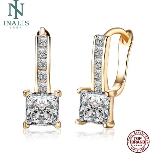 INALIS Trendy Stud Earrings For Women Inlaid Square Cubic Zircon Romantic Earring Female Fashion Jewelry For Mothers Day Gift