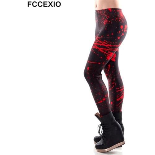 FCCEXIO Fashion Red Plus Size Leggings Woman Blood Stains 3D Digital Print Fitness Leggins Women Pencil Pants Black