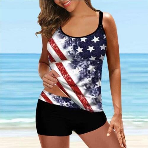 Womens Large Bikini Set bsck Crisscross Digital Flag Print Suspender Beach Split Swimsuit Swimming Suit For Women Tankini