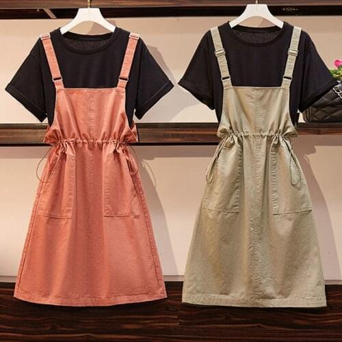 Women 2021 Summer New Fashion Two Piece Sets Female Short Sleeve T-Shirt And Suspender Dress Sets Ladies Casual Outfits A863