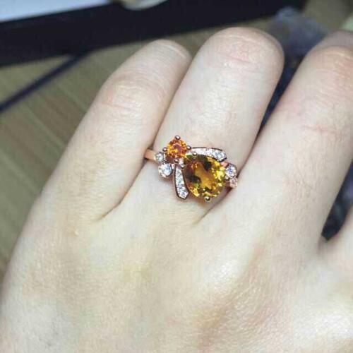 Natural citrine Ring Natural yellow crystal Ring S925 sterling silver trendy elegant Cute bees womens girl party Jewelry