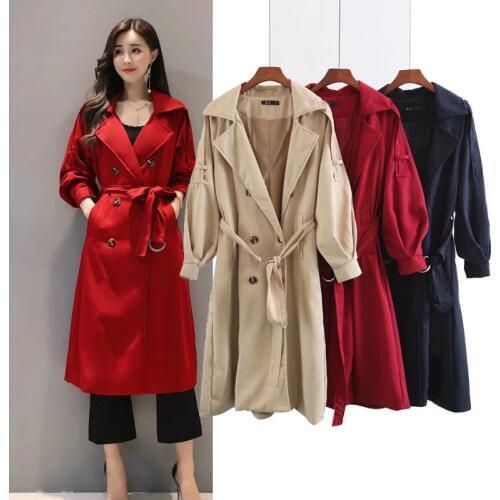 2019 Autumn New Double Breasted Trench Coat for Women High Quality Female Casual Windbreaker With Belt Long Business Outerwear