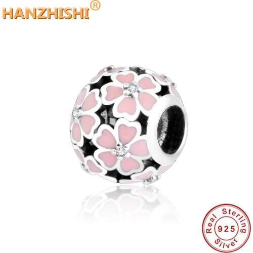 2021 Autumn DIY Fits Pandora Bracelet Necklace Jewelry 100% 925 Sterling Silver Openwork Beads Primrose Charms with Pink Enamel