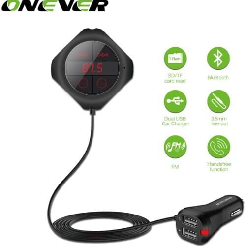 Onever Dual USB Output Car Bluetooth FM Transmitter Handsfree Car Kit MP3 Player Wireless FM Modulator Support TF Card/USB Music