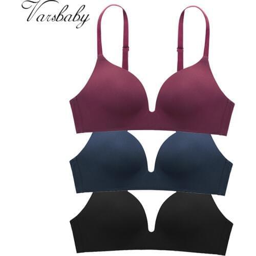 Varsbaby 3 pcs/lot ladies sexy push up seamless underwear solid wire free deep V bras