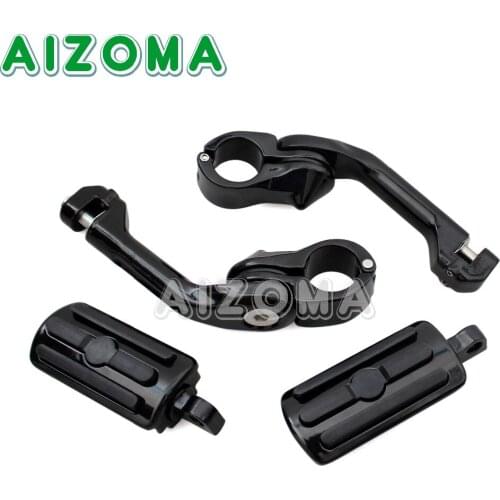Black Motorcycle 1-1/4" Highway Engine Guard 32mm Footpeg Mounting Kit Foot Pegs Foot Rest For Harley Softail Touring Road King