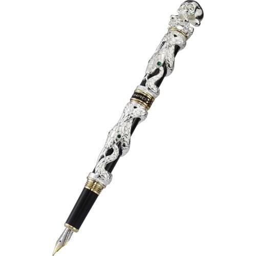 Jinhao Metal Vintage Fountain Pen Skull Skeleton Unique Pen Cap Fine Nib 0.5mm Silver Heavy Collection Office Business Gift Pen