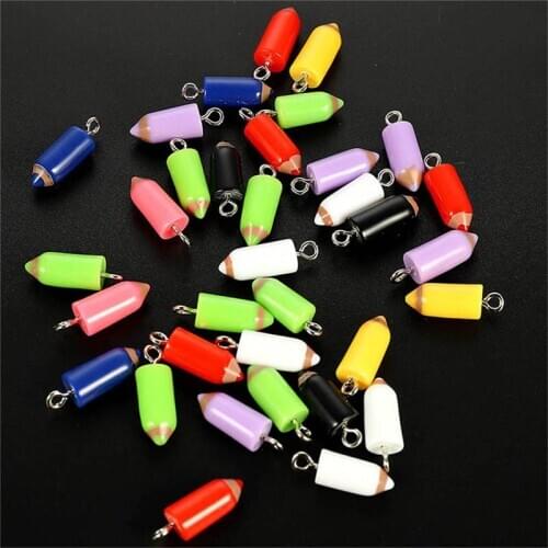 Julie Wang 10PCS Resin Pencil Charms Artificial Crayon Random Color Pendant Bracelet Earrings Jewelry Making Accessory Decor