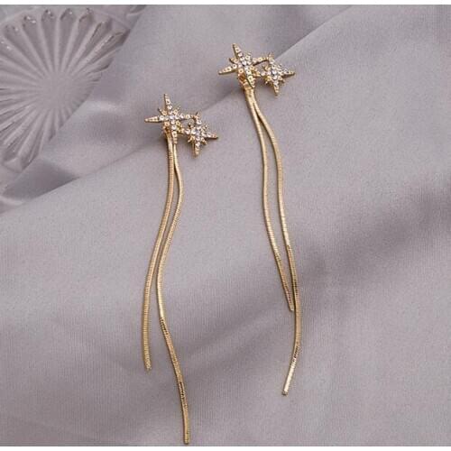 Korean Long Zircon Tassel Pendant Drop Earrings For Women Female Temperament Fashion Jewelry Wedding Gift Handmade Earring