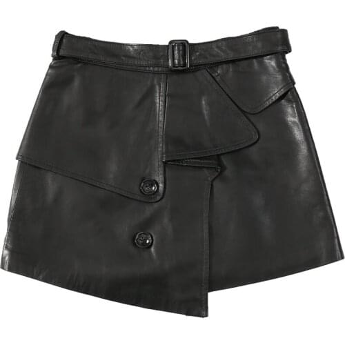 Genuine Leather 2020 spring new leather short skirt female sheepskin stitching irregular skirt bag hips thin leather skirt tide