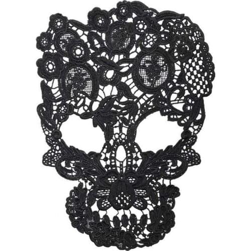 5Pcs Skull Motif Lace Applique Black Light Coffee White Fabric Patch Dress Costume Collar Embellishment for Fashion Dresses