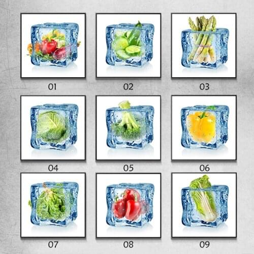 Simple and Refreshing Fresh Fruit Ice Cubes Iced Oil Painting Vegetable Kitchen Restaurant Wall Art Decoration Hanging Painting