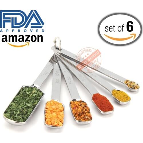 Amazon Stainless Steel Square Spoon 6 Piece diao wei shao Baking Scale ji liang chi Cooking Spoon