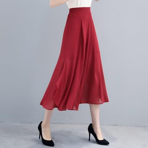2021 Summer High Elastic Waisted Women Chiffon Wide Leg Pants Skirt For Middle Aged Elderly Loose Woman Clothes Trousers Black