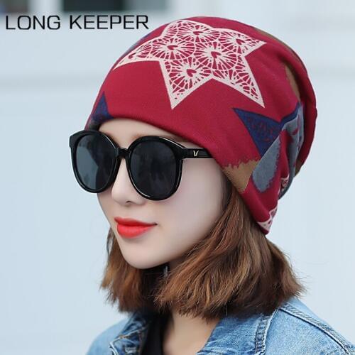 Hot Sale Women Spring Autumn Beanies Hats For Female Hip Hop Ladies Soft Slouchy Thin Hat Stars Skullies Hat Bonnets Scarf