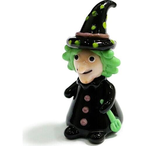 Mini Glass Craft Witch Figurine Japanese Style Cartoon Image Ornaments Cute Vivid Halloween Gifts For Kids Room Decor Collection