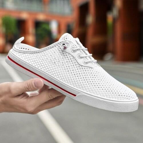 Mens Luxury Footwear Breathable Mesh Half Drag Loafers Man Casual Flats Shoes For Men Designer Young Fashion Slippers Big Size