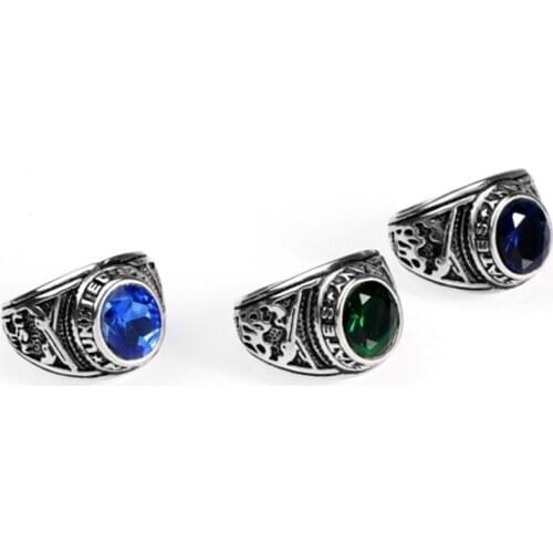 Warrior Stainless steel ring The twin gun titanium steel with red and white stones Mens ring