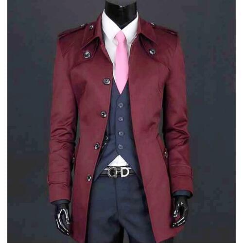 Wine red black beige Mens clothing spring thin men coat long slim medium-long casual mens khaki trench coat men plus size 3XL