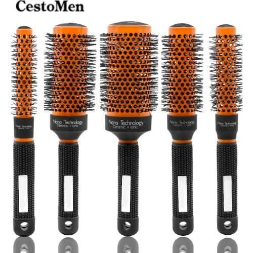CestoMen Orange Nano Ionic Thermal Hairdressing Brush Ceramic Hair Comb For Hair Curling, Blowing, Straightening Round Hairbrush