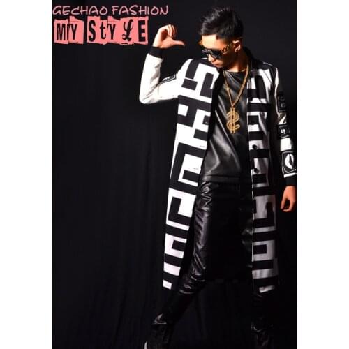 Nightclub Male Singer DJ Long Design black and white baseball uniform costumes Stage show dancer bar performance accessories