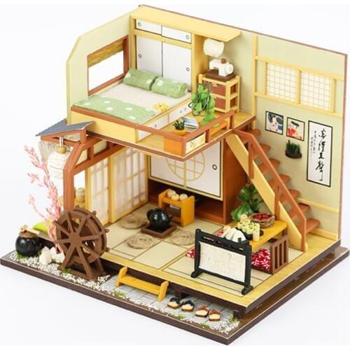 New Furniture Doll House Wooden Miniature DIY DollHouse Furniture Kit Assemble with Dust Cover Doll Home Toys For children M034
