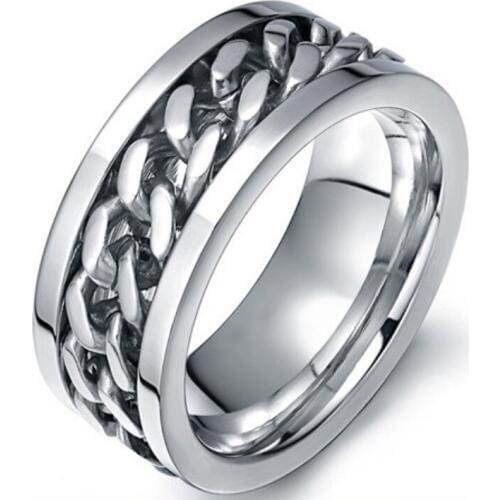 Punk Cool High Polished 316L Stainless Steel Cuban Chain Rings for Wedding Engagement Rear Ring