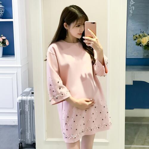 Maternity Dress 2018 Spring Pregnancy Clothes for Pregnant Women Pearl and rivet Maternity Clothing Plus Size Maternity Dresses