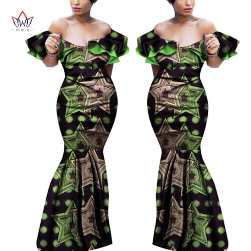 New BintaRealWax Women Maxi Dress African Dresses Slash Neck Dresses Women Strapless Vestidos Elegant Printed Clothing WY2532