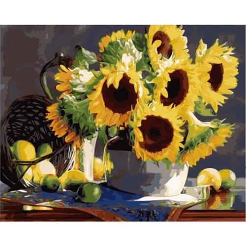 Sunflowers Abstract Modern Printed Water-Soluble Canvas 11CT Cross Stitch DIY Embroidery Kit DMC Threads Craft Adults