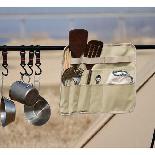 Portable Folding Tableware Storage Bag Oxford BBQ Tableware Storage Bag for Camping Cutlery Holder Bags Outdoor Tools