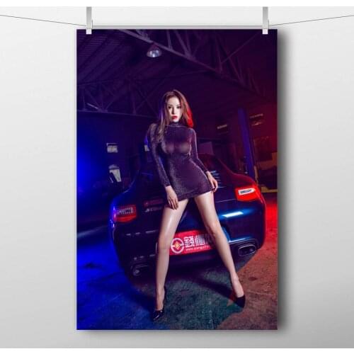 Sexy Model Long legs Girl and Car Poster Canvas Wall Art Painting and Prints for Living Room Decor