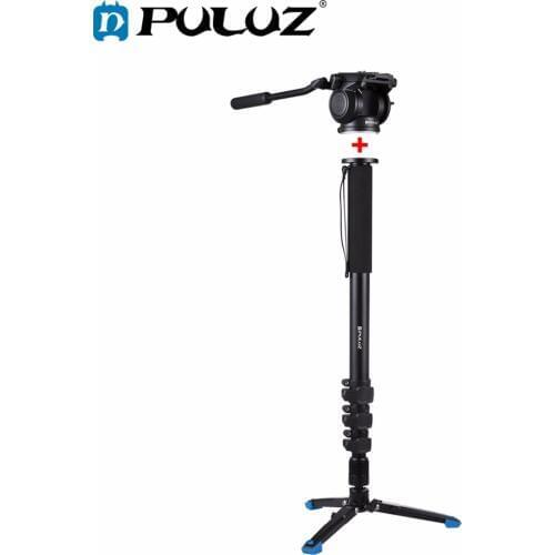 PULUZ Four-Section Telescoping Aluminum-magnesium Alloy Self-Standing Monopod /Tripod legs+ Fluid Head with Support Base Bracket
