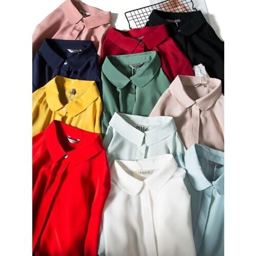 Mayabee Heavy Long-Sleeved Real Silk White Collar Shirt Blouses Women Spring 2021 New Ladies Top Clothes Female